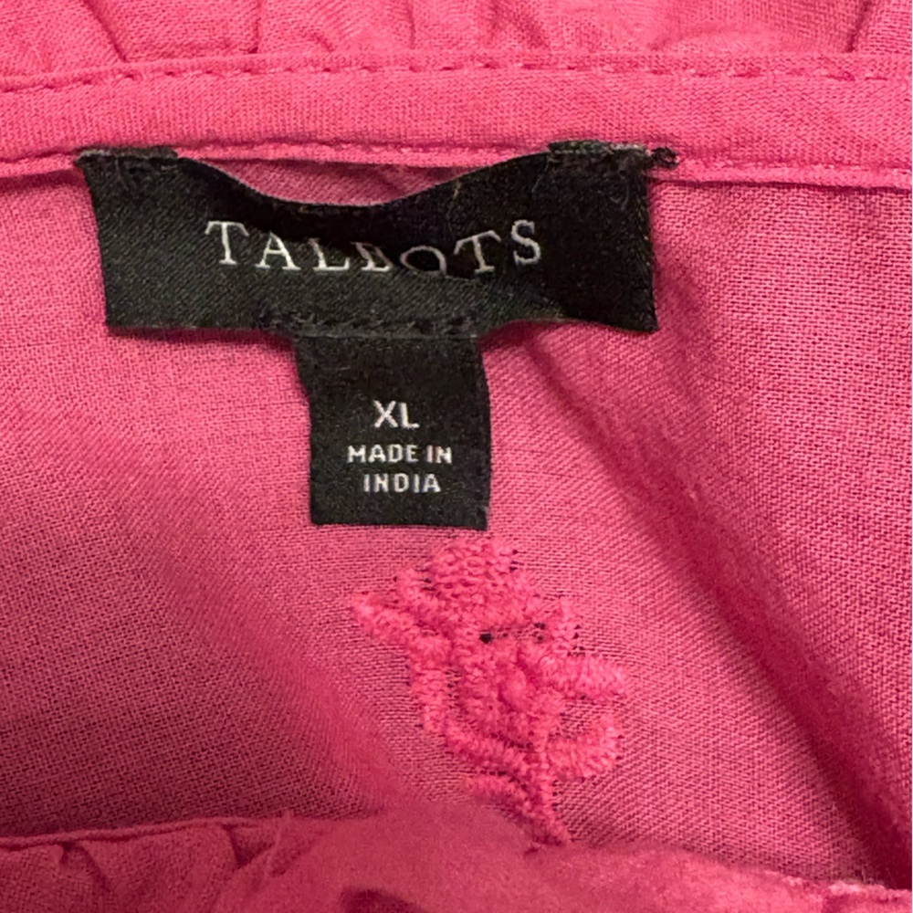 ✨Talbots Fuchsia Embroidered Ruffle Blouse | Bold & Feminine | Size XL - Picture 2 of 9